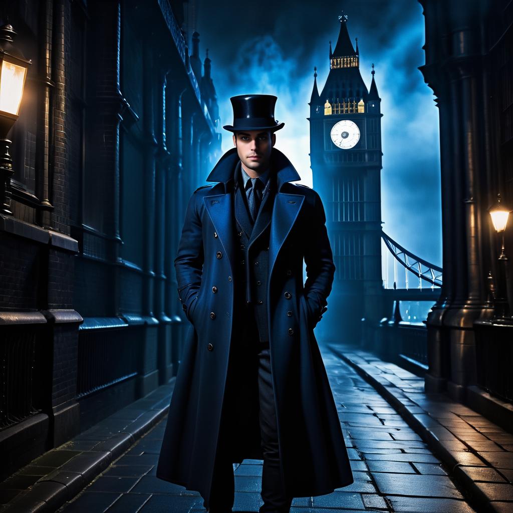 Victorian Man on Misty Street with Big Ben