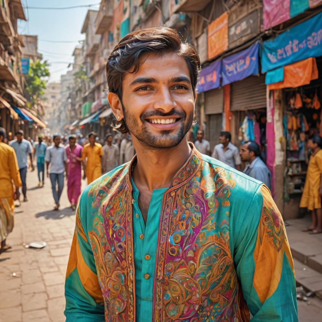 Cheerful Indian Man in Traditional Attire at Market