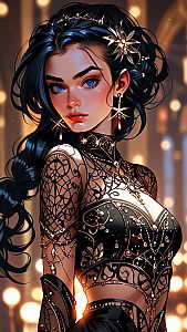 Fantasy Woman with Icy Blue Eyes and Elegant Updo