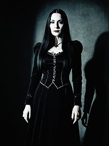 Photorealistic Gothic Morticia Addams Costume Portrait Woman
