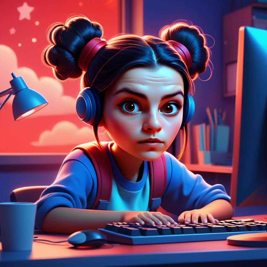 Focused Young Woman with Headphones in Cozy Room Focused Young Woman with Headphones in Cozy Room