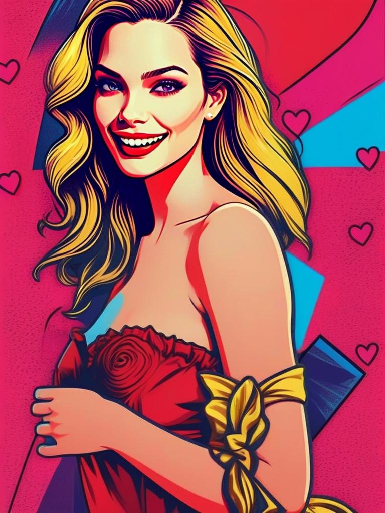 Vibrant Pop Art Woman in Red Dress
