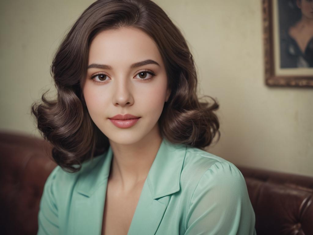 Elegant Young Woman in Teal Blazer