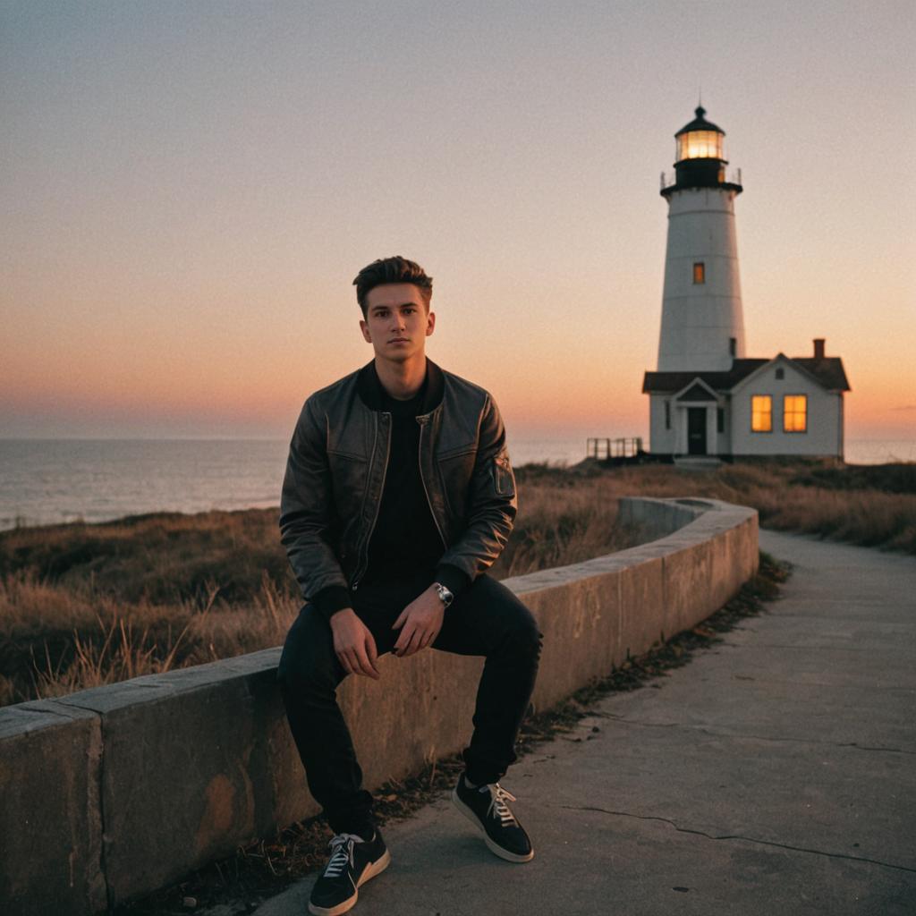 Casual Portrait of a Man at Lighthouse During Golden Hour