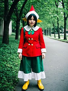 Man Cosplay in Realistic Adeleine Costume Outdoors