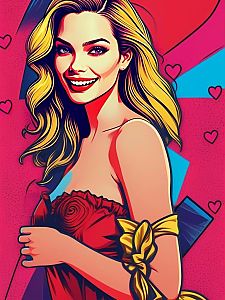 Vibrant Pop Art Woman in Red Dress