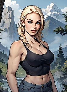 Blonde Woman in Black Crop Top Outdoors Digital Illustration