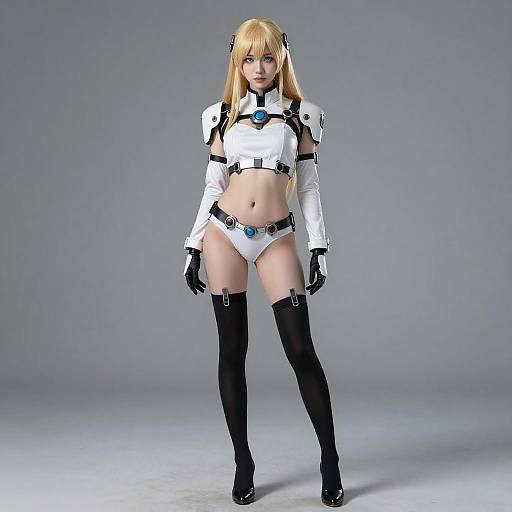 Futuristic Sci-Fi Woman Costume with Armor and Thigh-High Stockings