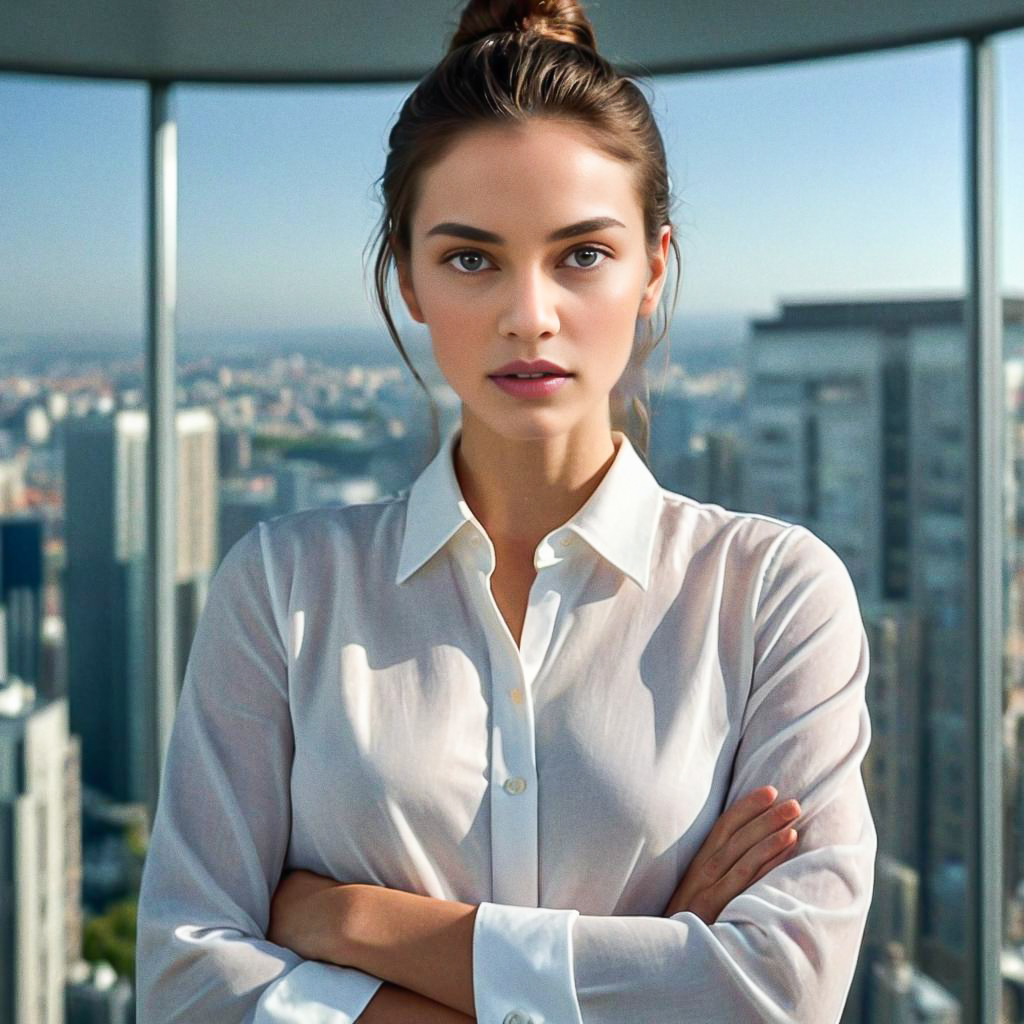 Confident Woman Overlooking City Skyline