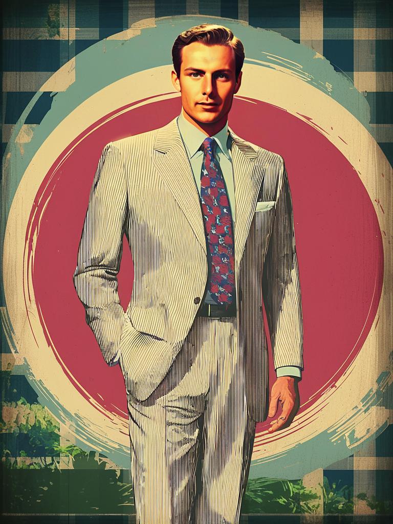 Vintage Man in Pinstripe Suit with Floral Tie