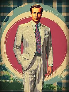 Vintage Man in Pinstripe Suit with Floral Tie