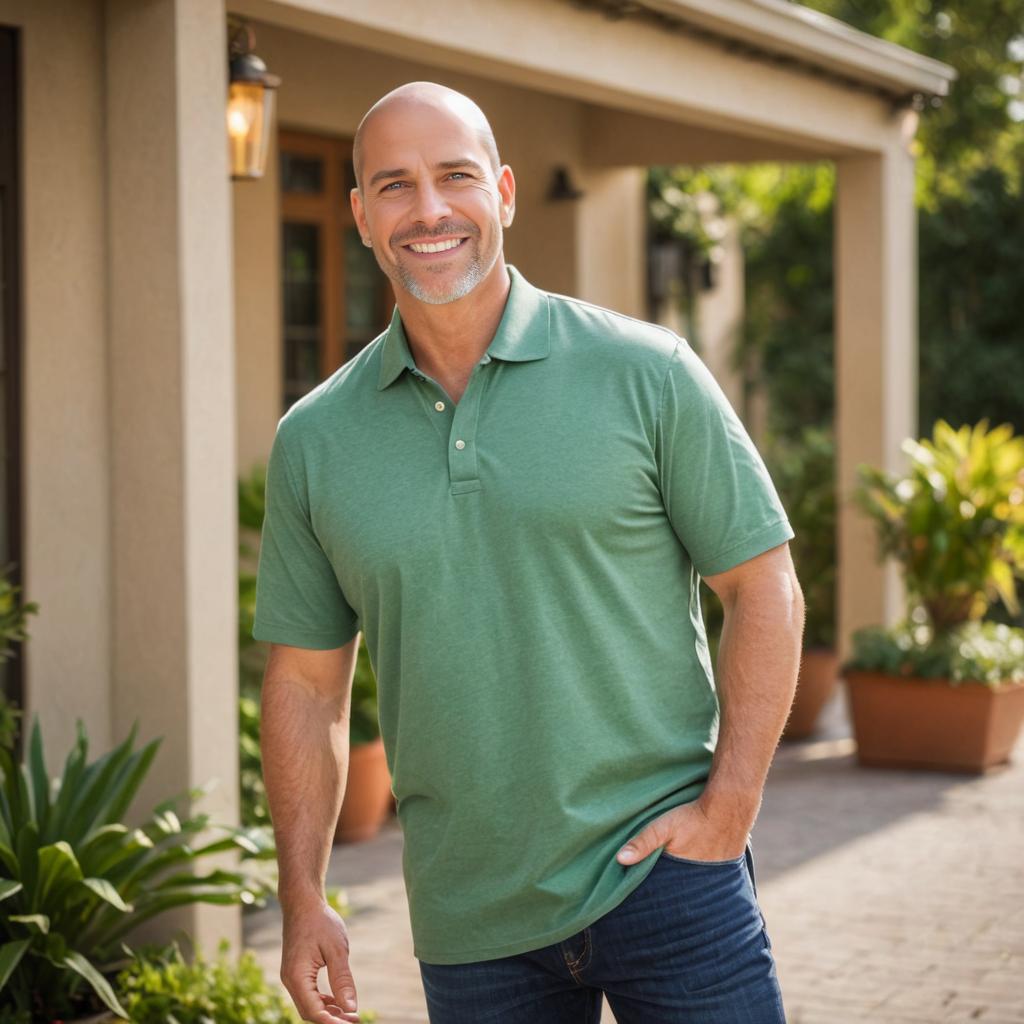 Smiling Man Outside Charming House