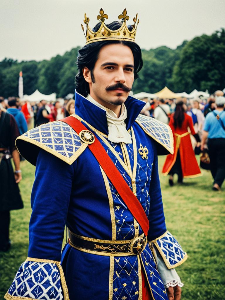 Man in Royal Fantasy Prince Costume at Outdoor Cosplay Event
