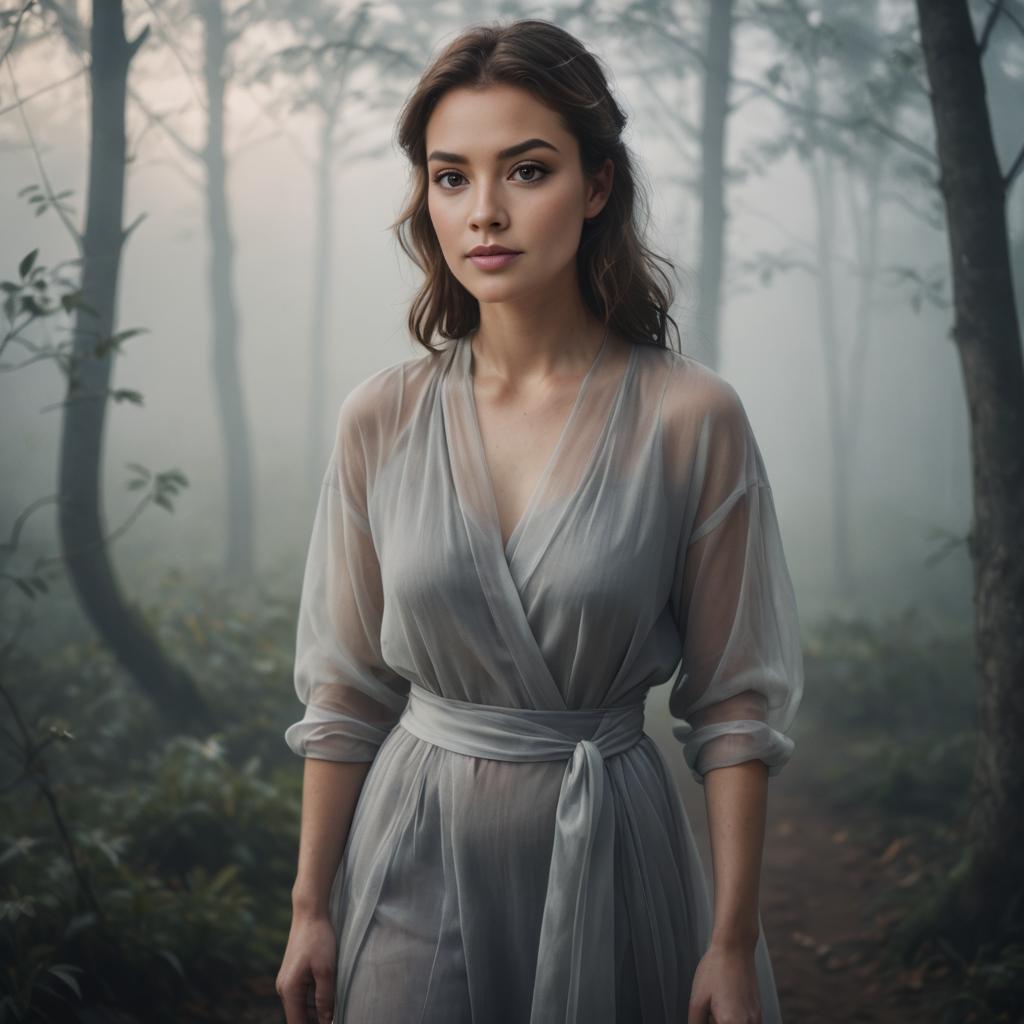 Ethereal Woman in Misty Forest