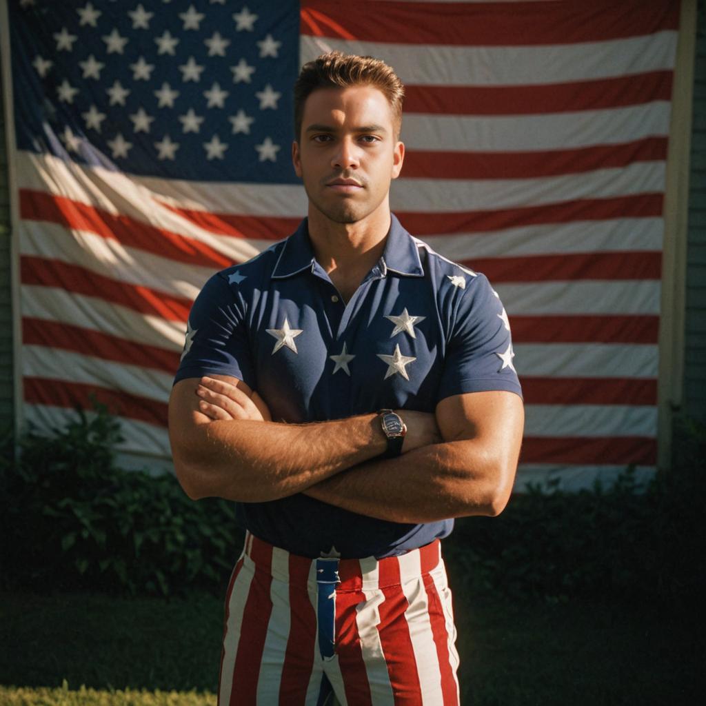 Confident man with American flag