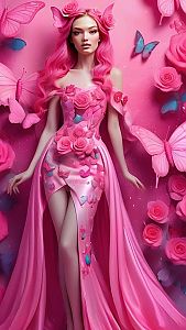 Stunning Woman with Pink Hair in Elegant Gown