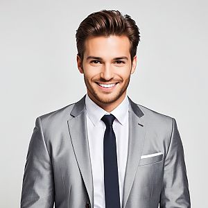 Confident Young Man in Silver Suit