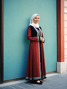 Woman in Full Body Modest Islamic Fashion Outfit with Hijab