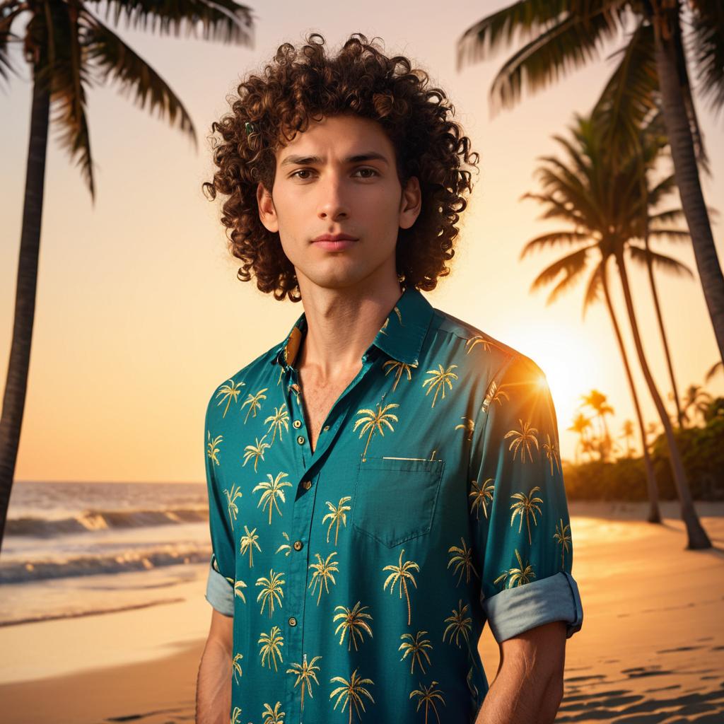 Young Man on Tropical Beach at Sunset Young Man on Tropical Beach at Sunset