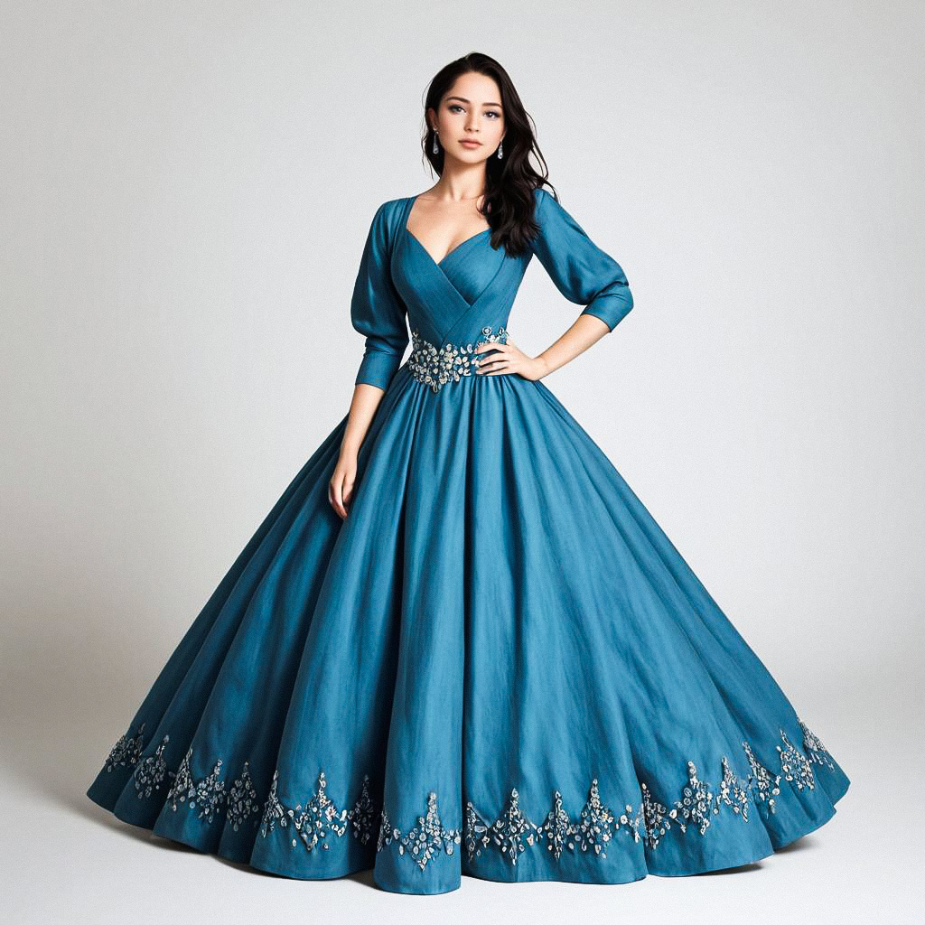 Elegant Woman in Blue Gown