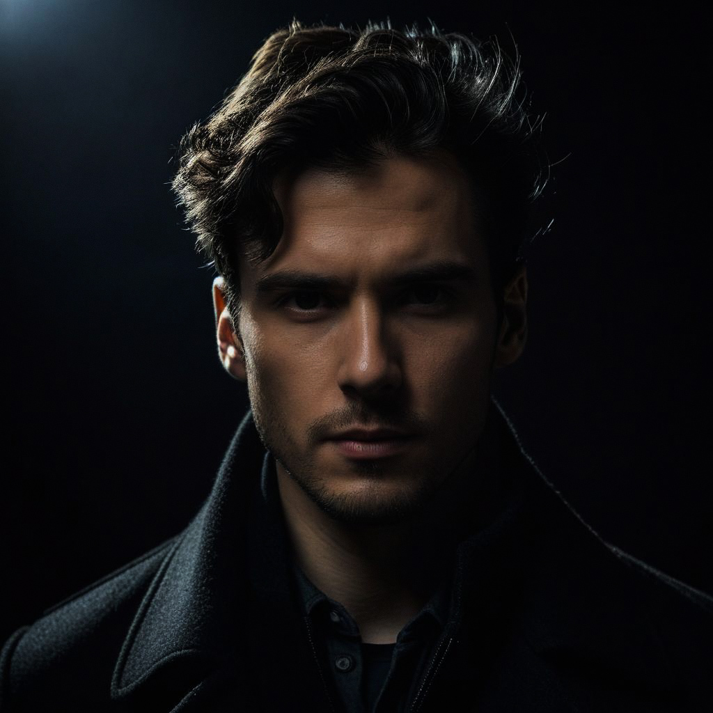 Young Man Portrait in Low-Key Lighting Young Man Portrait in Low-Key Lighting