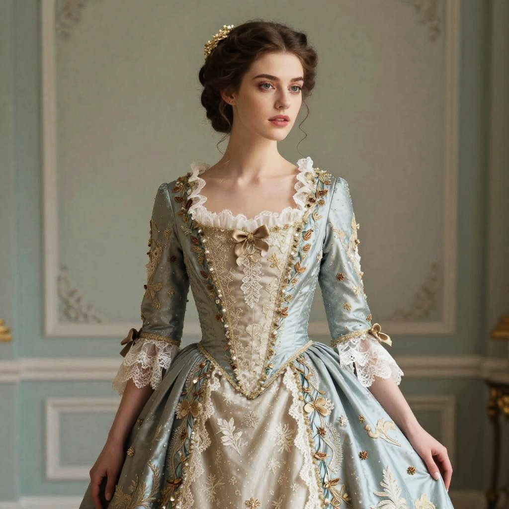 Elegant Young Woman in 18th Century Rococo Dress