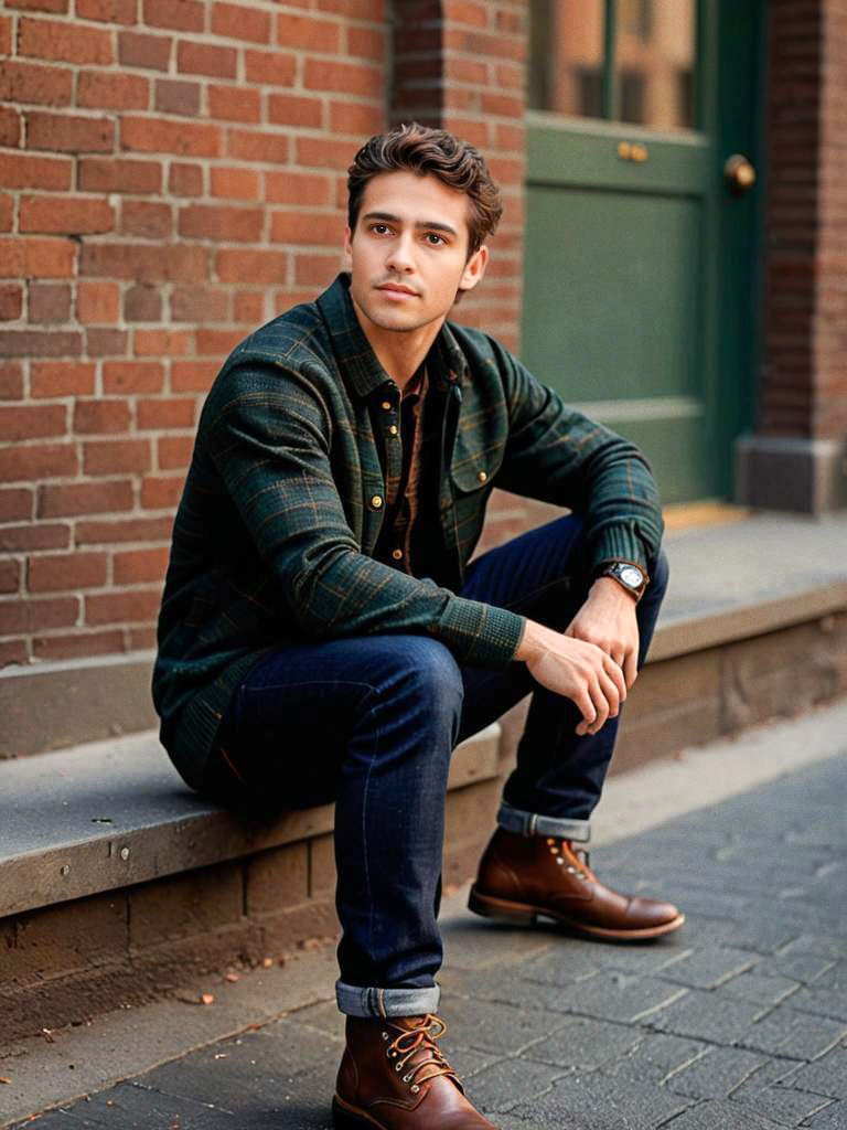 Stylish young man on stone steps