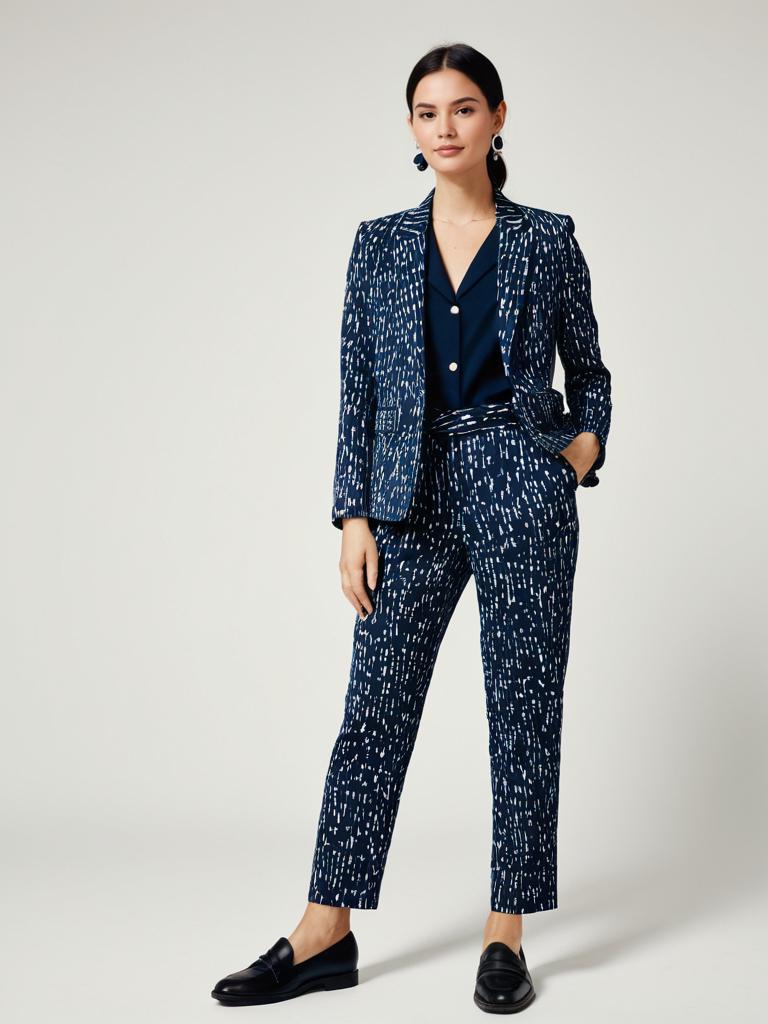 Contemporary Chic Blue Abstract Printed Pantsuit for Women