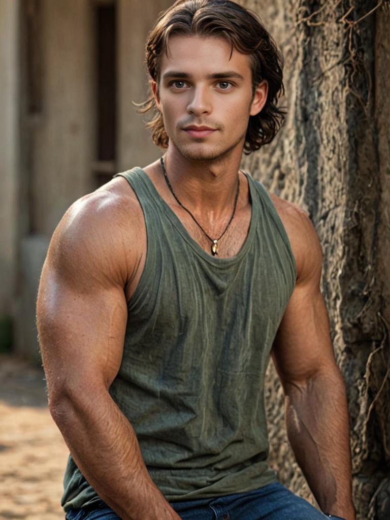 Muscular Man in Green Tank Top Posing Confidently