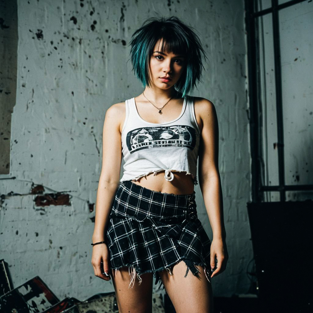 Young Woman with Teal Hair in Edgy Fashion