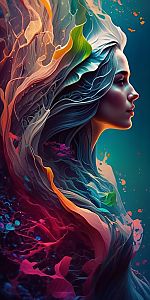 Surreal Woman's Profile in Vibrant Abstract Fabric