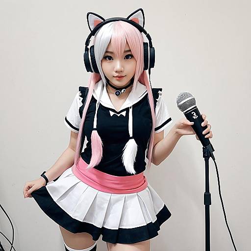 African Penguin Kemono Friends Cosplay with Microphone Stand