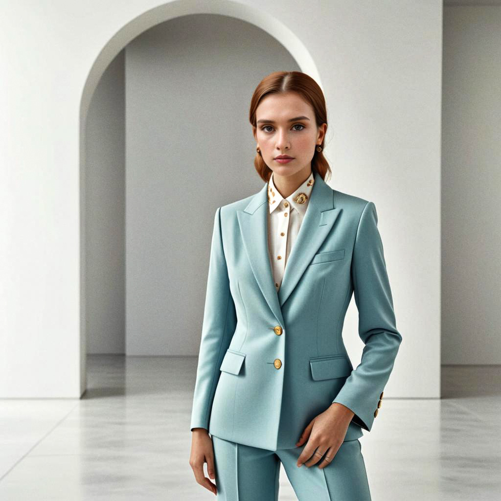 Confident Woman in Light Blue Suit