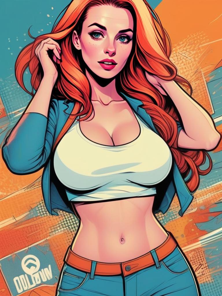 Stylish woman with red hair in pop art style