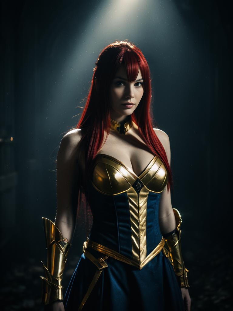 Sexy Woman Cosplaying Erza Scarlet in Realistic Anime-Inspired Costume