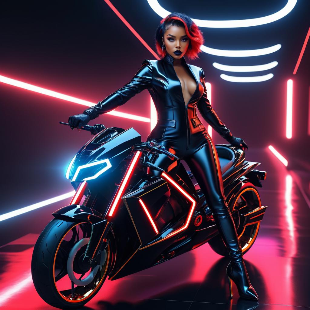 Confident Woman on Futuristic Electric Motorcycle