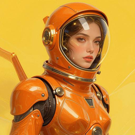 Woman in Orange Futuristic Spacesuit Sci-Fi Portrait