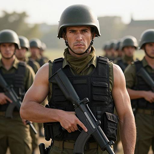 Military Man in Tactical Gear Leading Infantry Soldiers