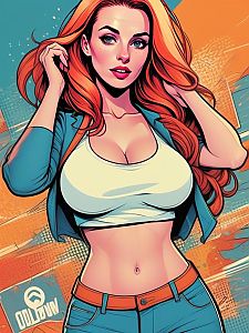 Stylish woman with red hair in pop art style