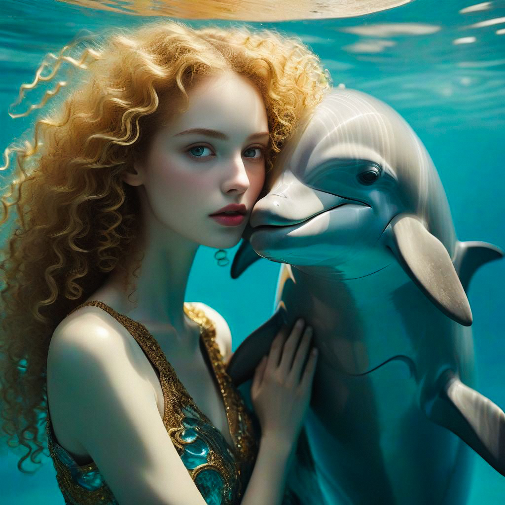 Woman Embracing Dolphin Underwater
