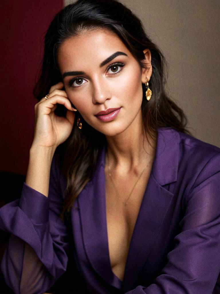 Elegant Woman in Purple Blouse