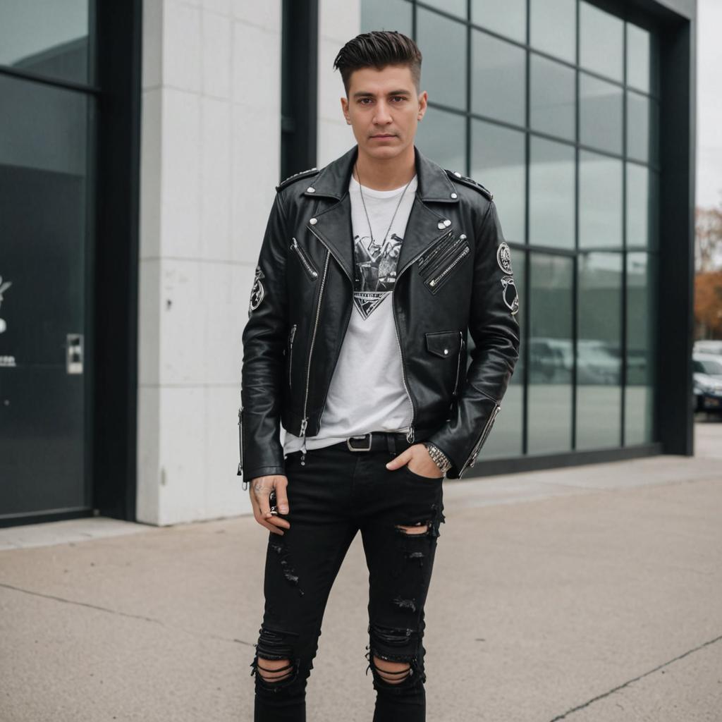 Man in Urban Setting with Leather Jacket