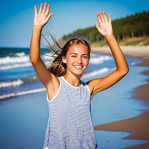 Cheerful woman on sunny beach