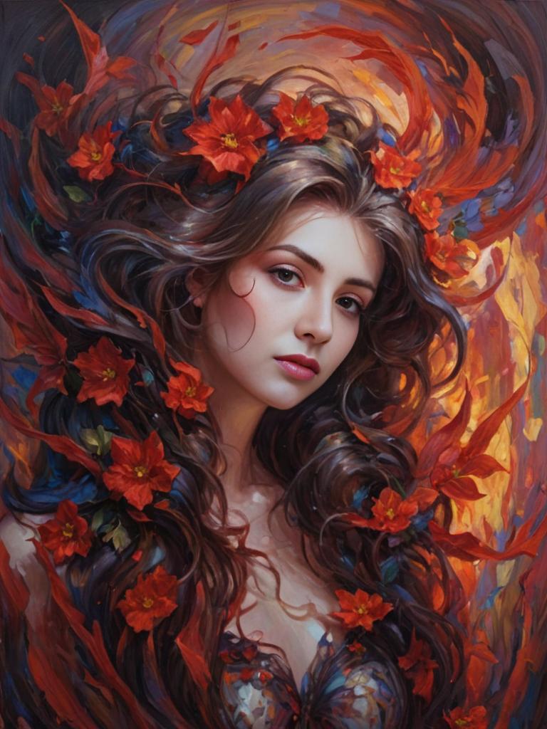 Elegant Fantasy Portrait of a Woman with Floral Hair