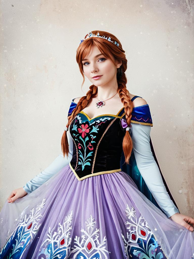 Woman in Fantasy Cosplay Costume with Floral Embroidery