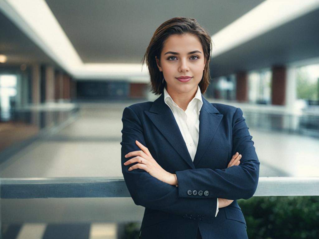 Confident Businesswoman in Navy Suit