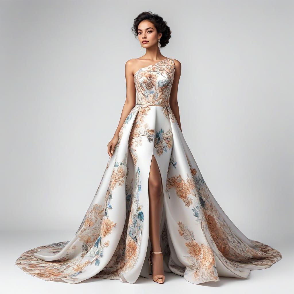 Elegant Woman in One-Shoulder Ball Gown