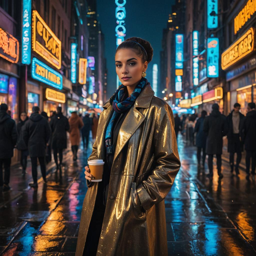 Woman Channeling Nefertiti in Urban Night Setting