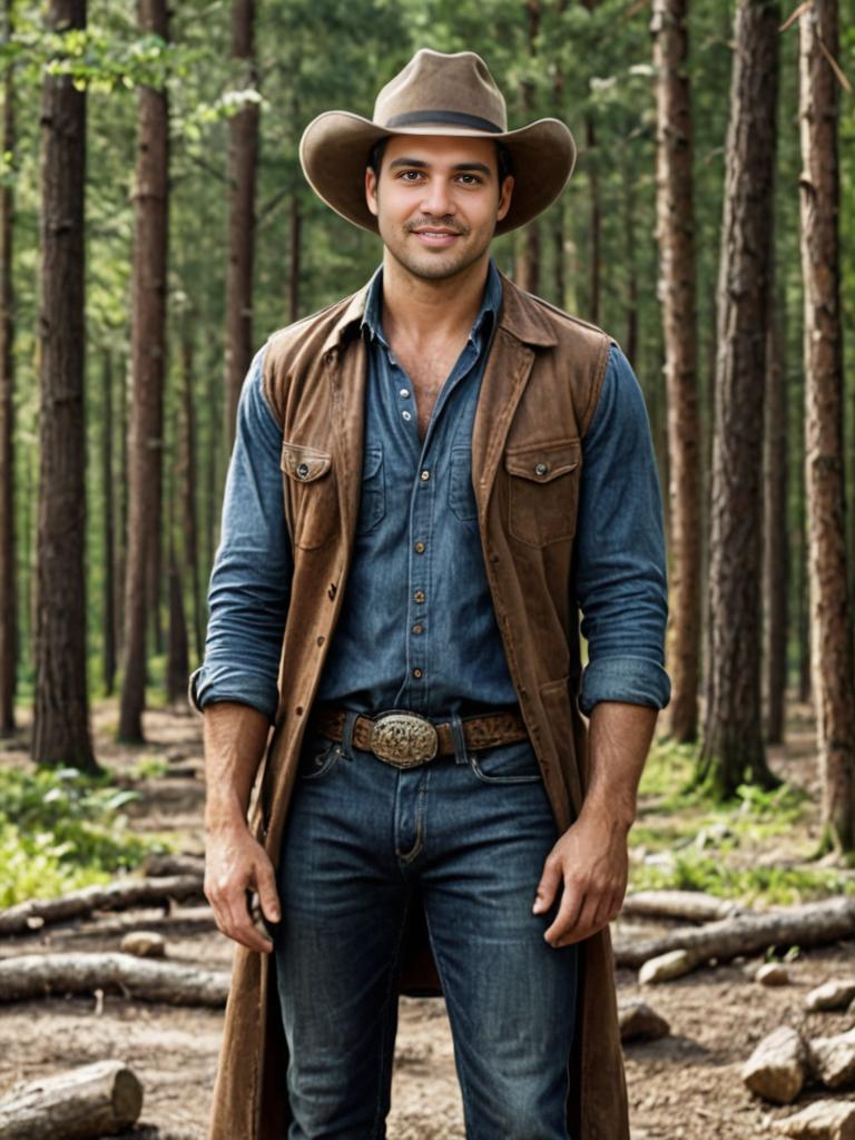 Confident cowboy in forest