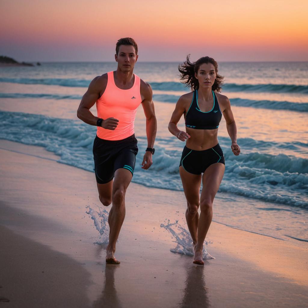 Couple Jogging on Beach at Sunset